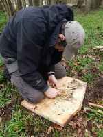 Making fire with birch bark at East Bysshe